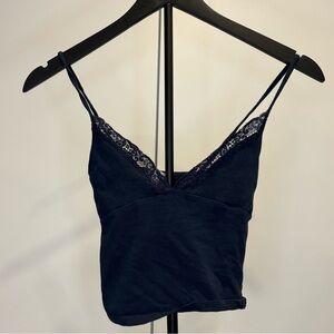 Subdued Navy Lace Trim Cami Tank Top